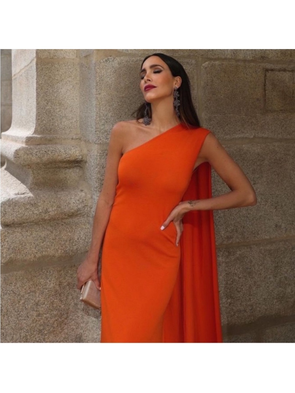 ZARA One Shoulder Cape Maxi Dress - Picture 10 of 16